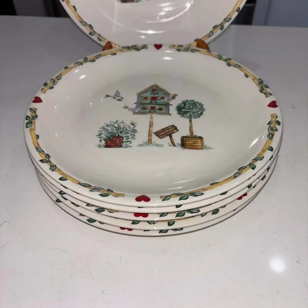 Thomson Pottery Birdhouse Pattern Dinner Plates 10.25” (6)